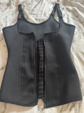 Black Front-Zip Waist Trainer Tank
